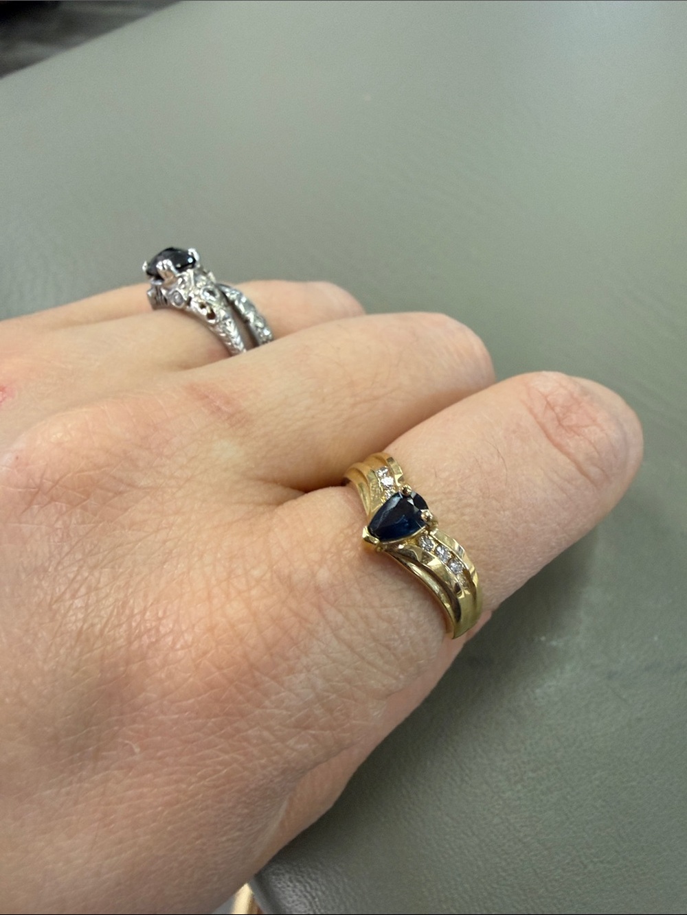 Yellow Gold Sapphire and Diamond Accent Women's Ring - size 7